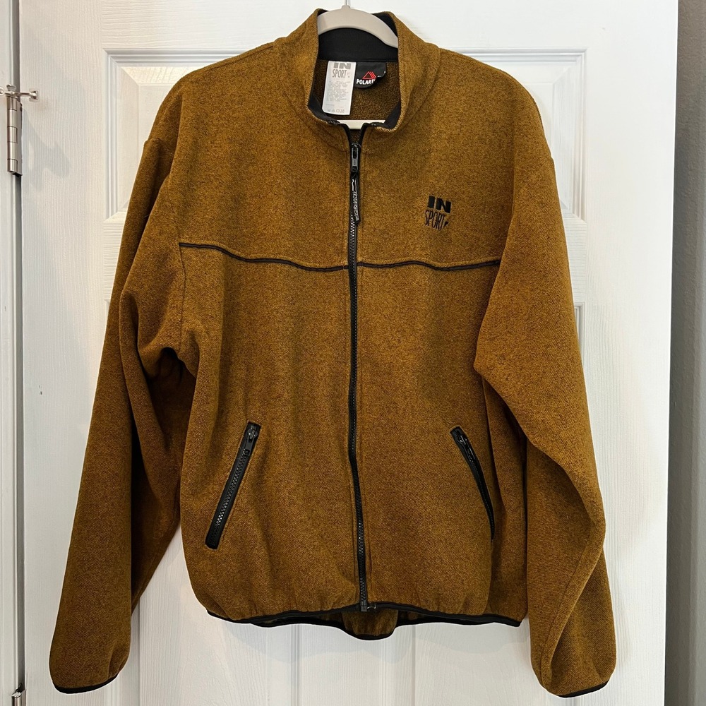 In Sport Fleece Jacket Polyester Polartec Mustard Brown Sz L Gorpcore Retro